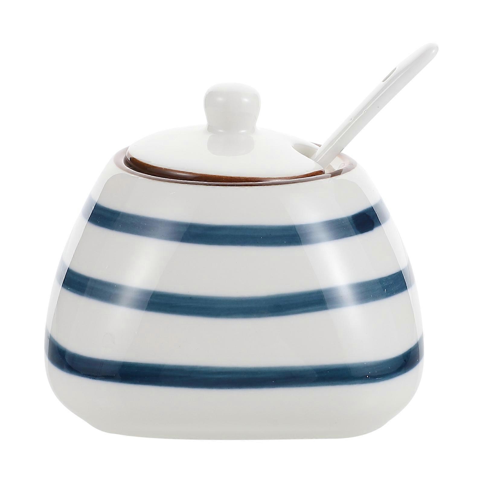 Kitchen Seasoning Jar 2 Sets Square Ceramic Condiment Container White Cooking Storage 2Pcs