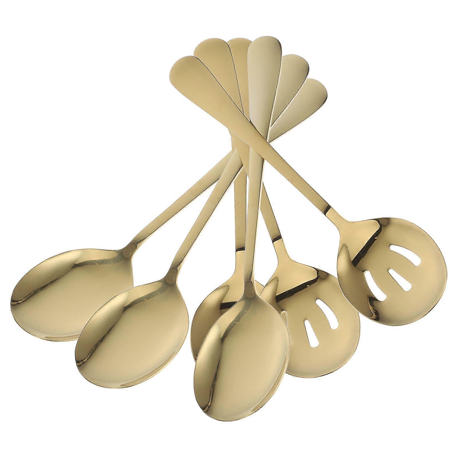 Stainless Steel Golden Serving Spoons Set for Dinner Buffet 6Pcs Kitchenware