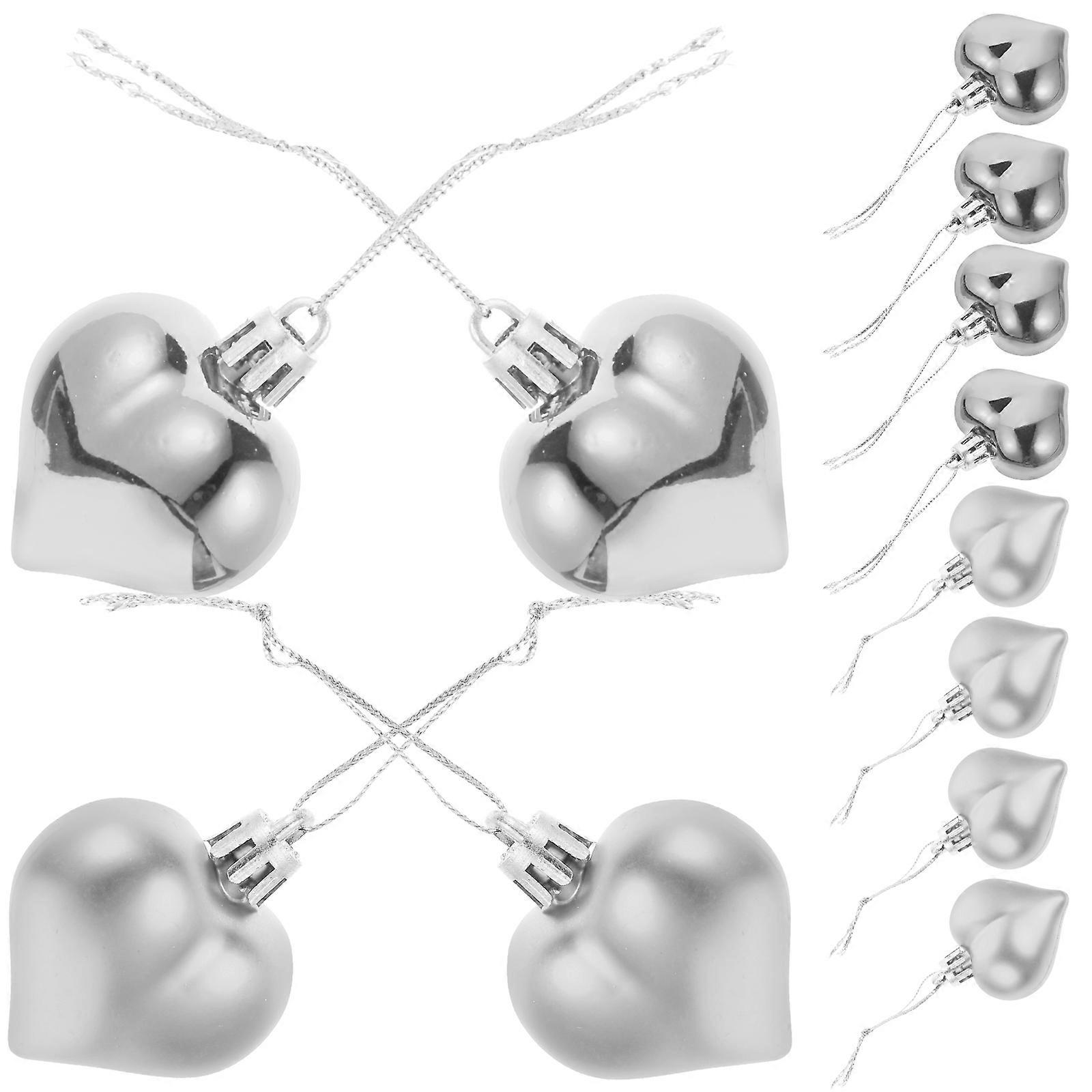 Silver Heart Baubles Plastic Decorations for Valentine's Day 12Pcs Set