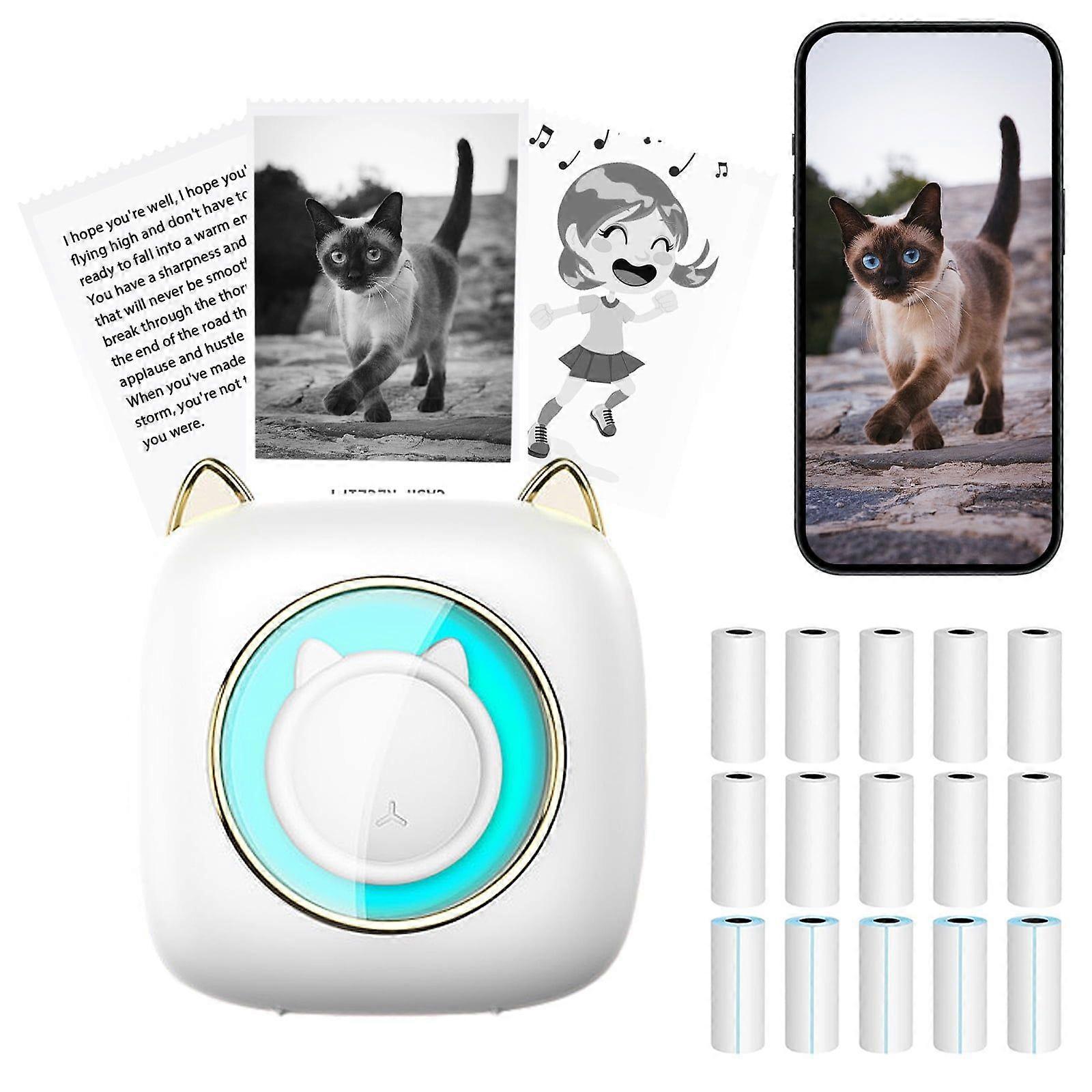 Portable Thermal Printer with 10 Rolls of Printing Paper and 5 Rolls of Stickers