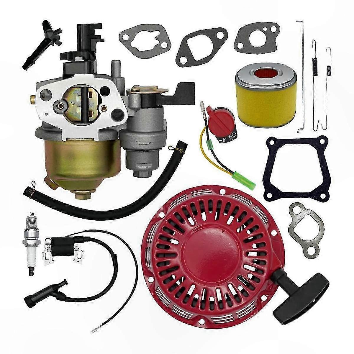Tune Up Kit with Carburetor for 4.0-6.5Engines, Compatible with GX120 GX160 GX200 Series, Includes Pull Starter
