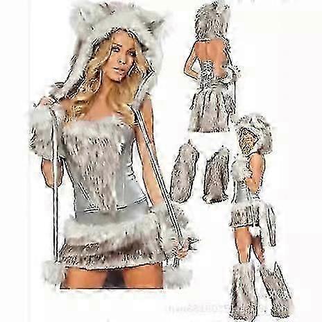 セクシーなクリスマスの女性コスチュームコスプレビッグテールオオカミコスプレパーティーメイド誘惑サンタクロースツーピースコスチューム