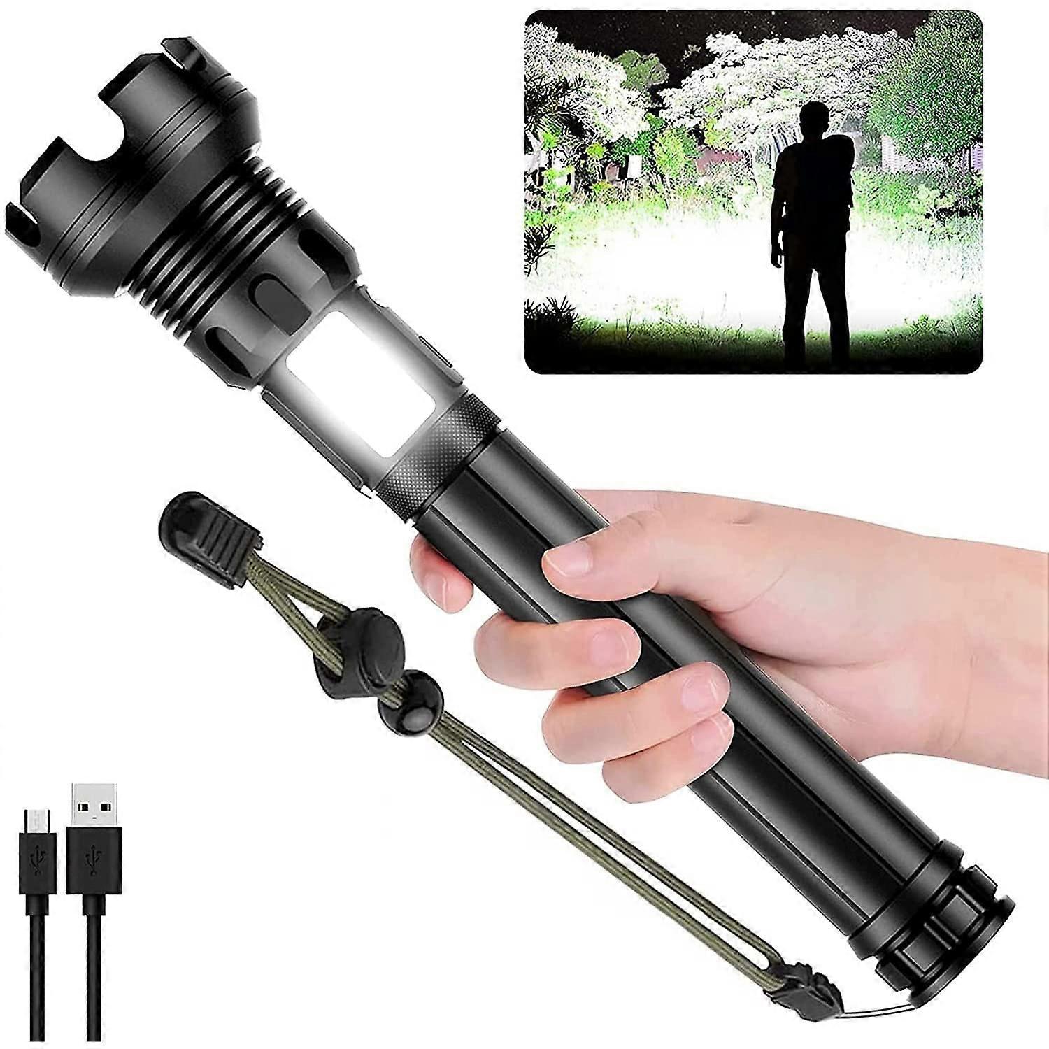 P90 strong light flashlight Tactical Flashlight, 90000 Lumens, XHP90 LED, 7 Modes, USB Rechargeable, Waterproof, Zoomable with battery