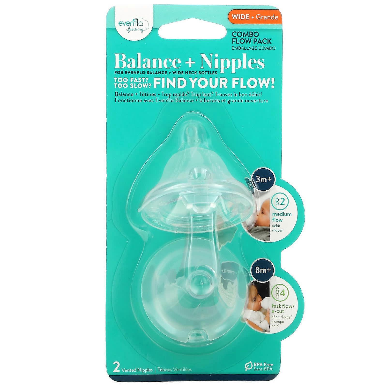 Balance + Nipples, Combo Flow Pack, Wide, 3+ Months, Medium, 2 Vented Nipples