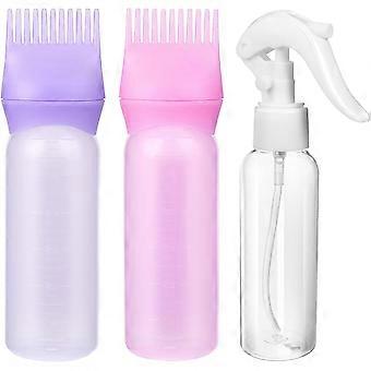 WY LIGHTING LEVEL 2 Pack Root Comb Applicator Bottle Hair Oiling Applicator with Spray Bottle Hair Dye Bottle Plastic Hair Oil Squeeze Bottles with Gr