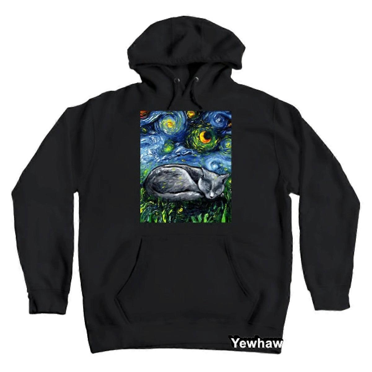 Sleepy Russian Blue Night Hoodie Cat Unisex Sweatshirt Pullover With Pocket