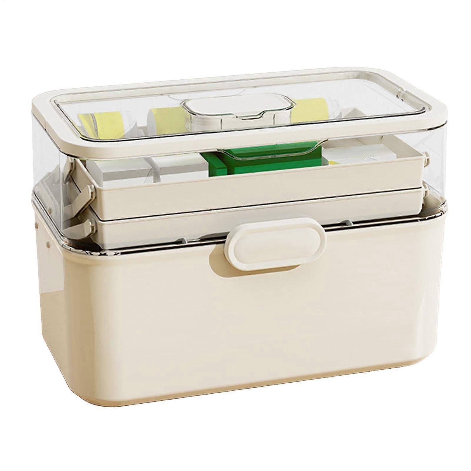 Large Capacity Medicine Storage Box Removable Container Multipurpose Pill Organizer With Handle Creamy Color Travel Box