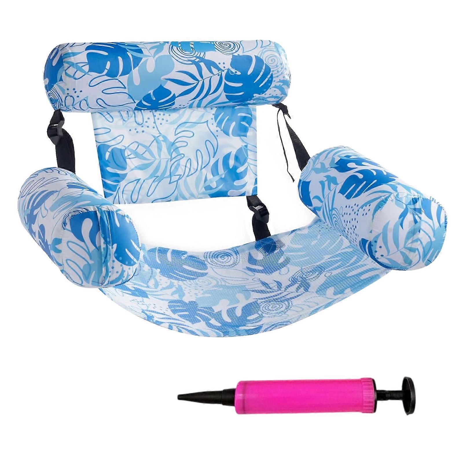 Inflatable Pool Lounge Chair For Adults Soft PVC Floating Water Hammock Bed Portable Floating Mat Pattern Water Raft  Sky Blue