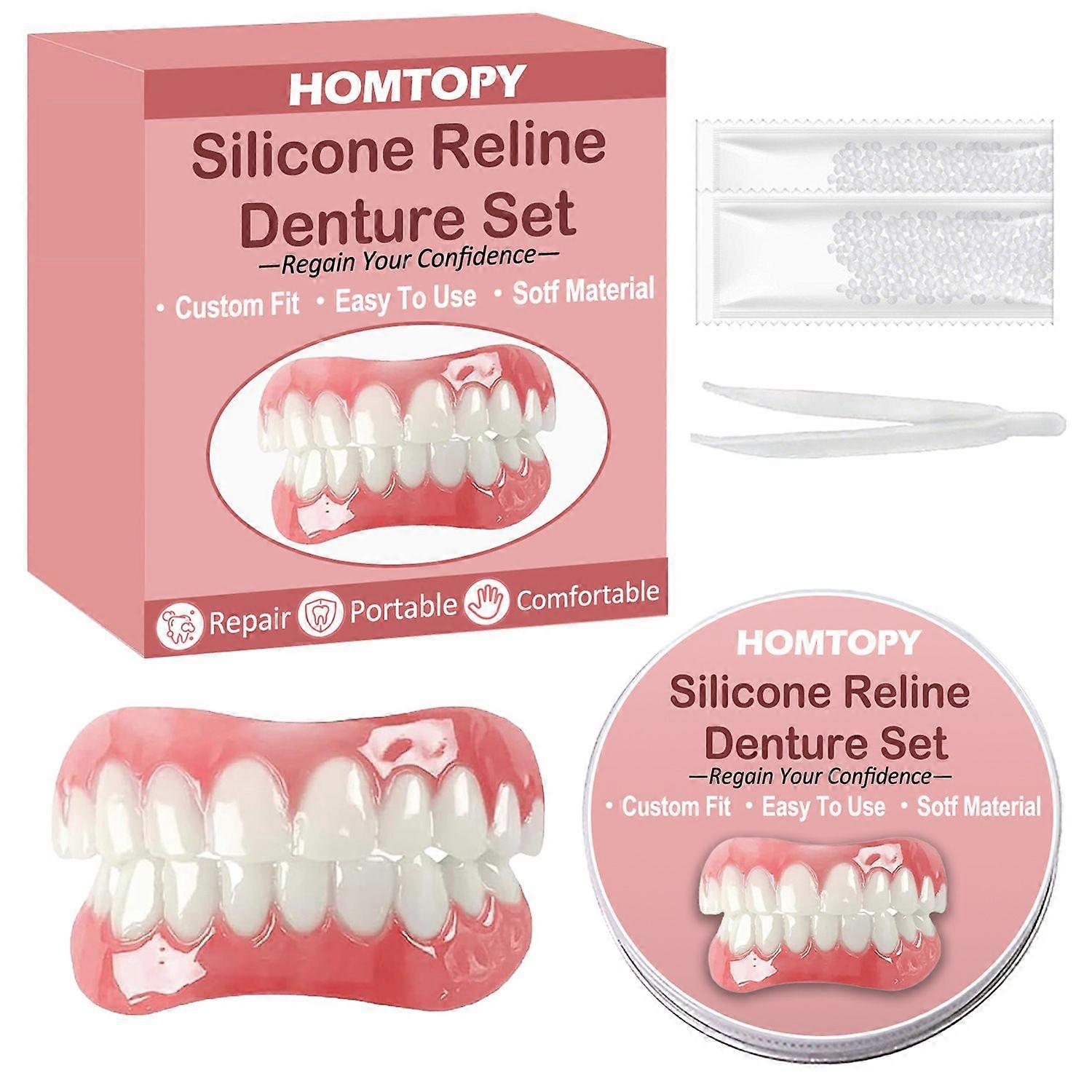 Moldable False Teeth - Silicone Reline Denture Set - Veneers Teeth for Women Men - Upper and Lower Matching Set - Fix Your Smile at Within Minutes