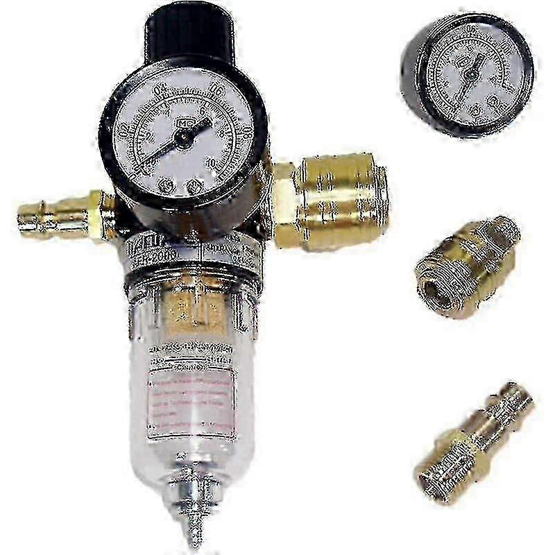 Compressed Air Service Unit - 1/4" Pressure Reducer - Compressed Air Regulator With Water Separator And German Compressor Filter Quick Connects, One P