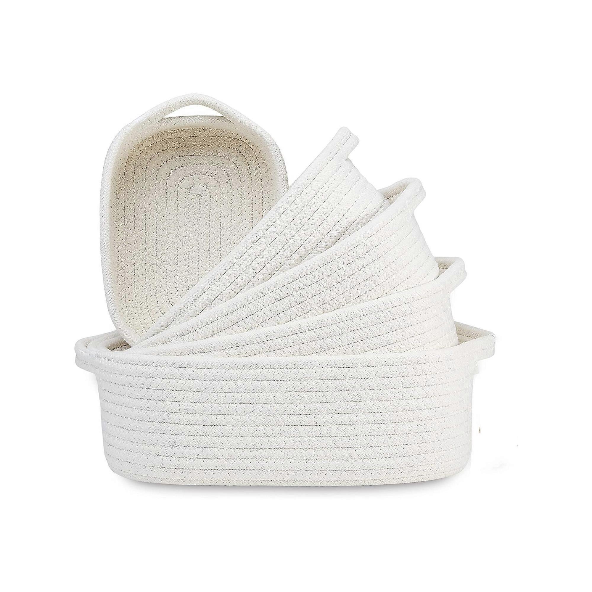 Set of 5 rectangular natural cotton baskets for organizing. Small  basket.