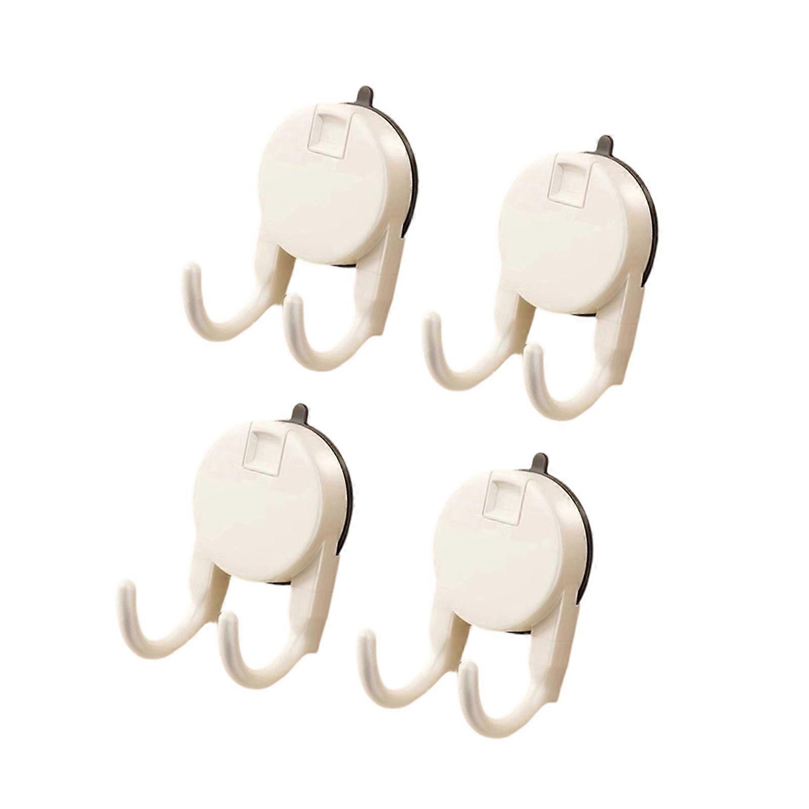 4pcs Strong Suction Cup Hooks Double Bathroom Organizers For Towels Tissue Space Saving Double Prong Hanger  White