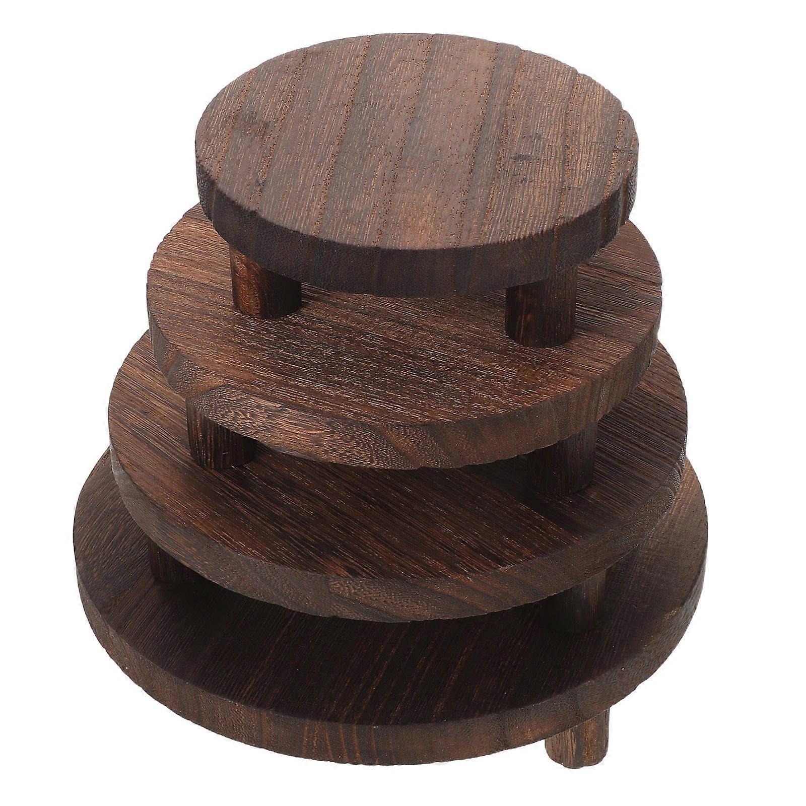 Wood Riser Round Display Stand for Figurine Use 4Pcs Pack