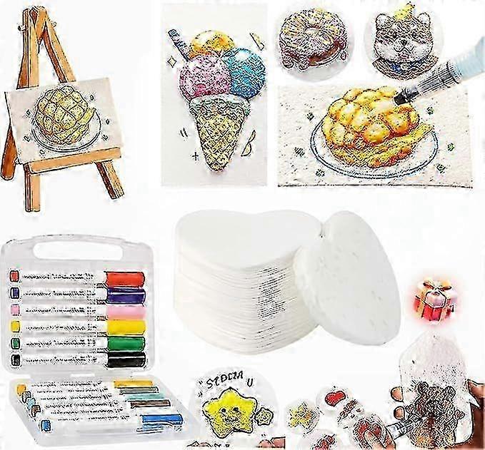 Magic Puffy Paint Art,3D Drawing Magic Canvas Sponge,Puffy Popcorn Magics Foam Texture Painting Kit with 10 Foam Paint Paper and 12 Markers,DIY B