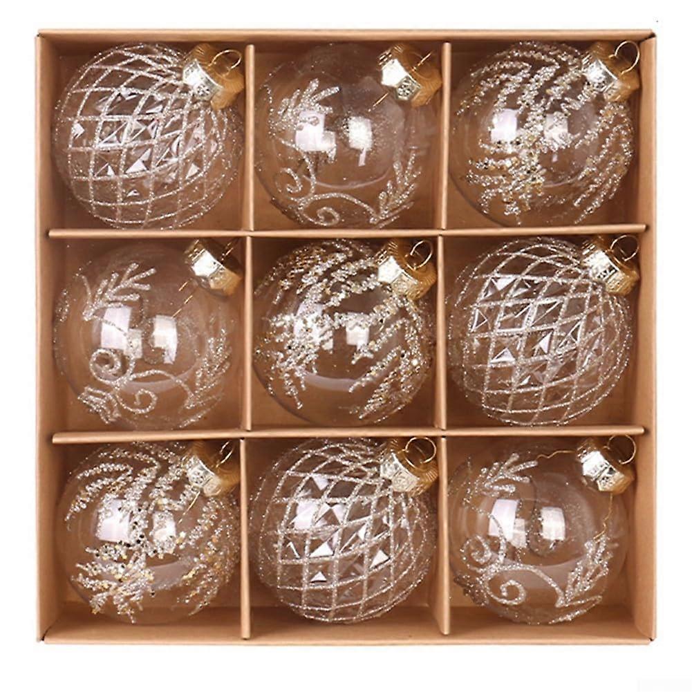 Christmas Tree Ornaments Set of 9 – 8cm Transparent PET Baubles in Beige for Home, Office or Event Decorating