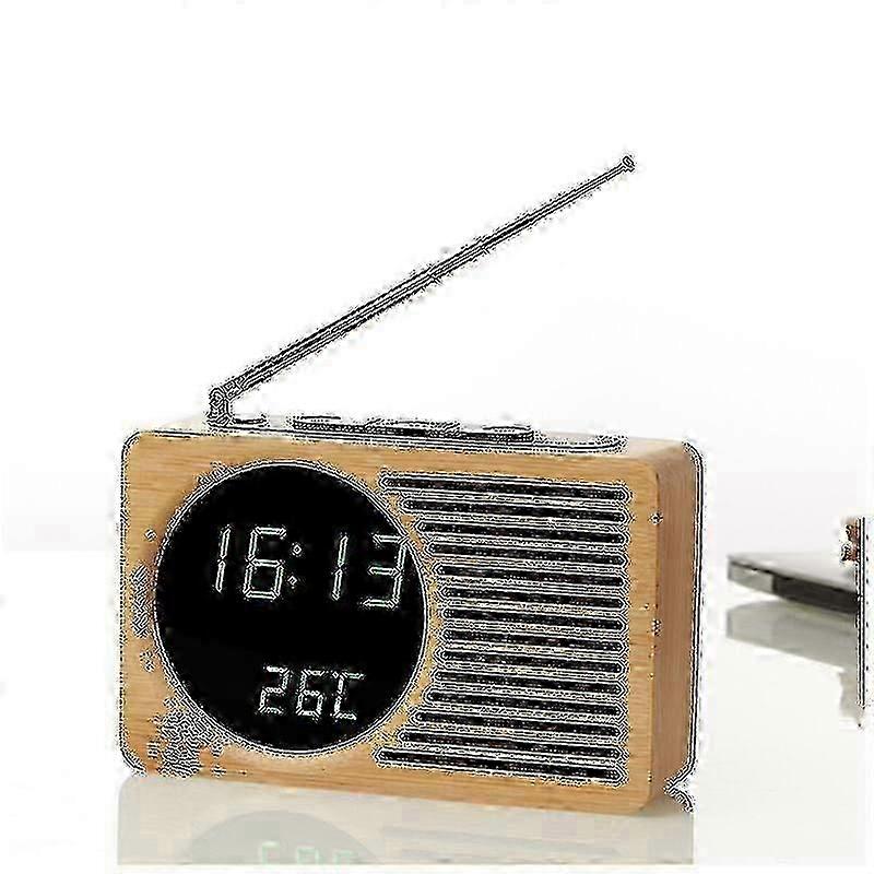 Retro Wooden Alarm Clock with Radio - Adjustable Silent Bedside Clock for Home & Gift Use_MM2