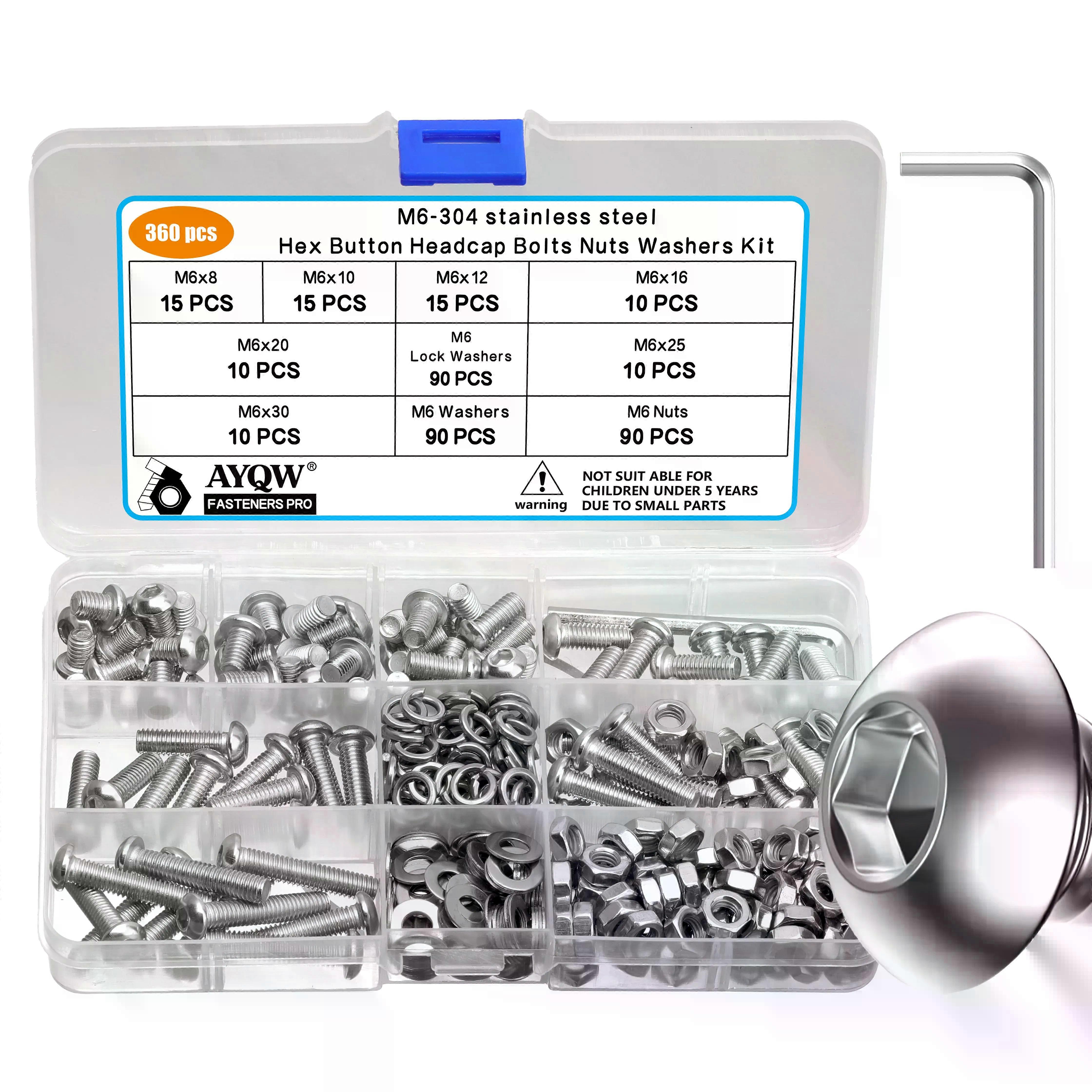 360/460/560pcs Stainless Steel Allen Screw and Bolt Combination Set | M4, M5, M6 Hex Head | Includes Flat Washer Wrench