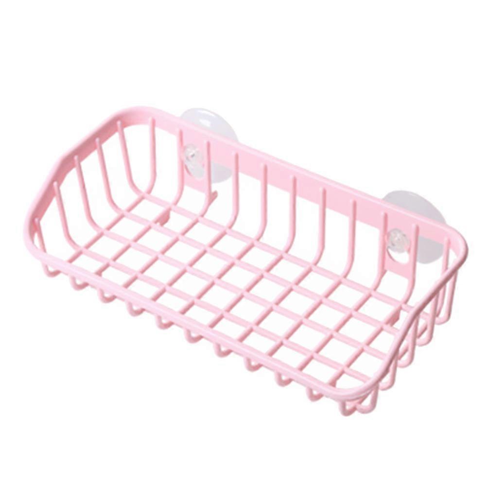 Kitchen Bathroom Multi-functional Plastic Double Sucker Wall Hanging Storage Rack Storage Rack (Pink)