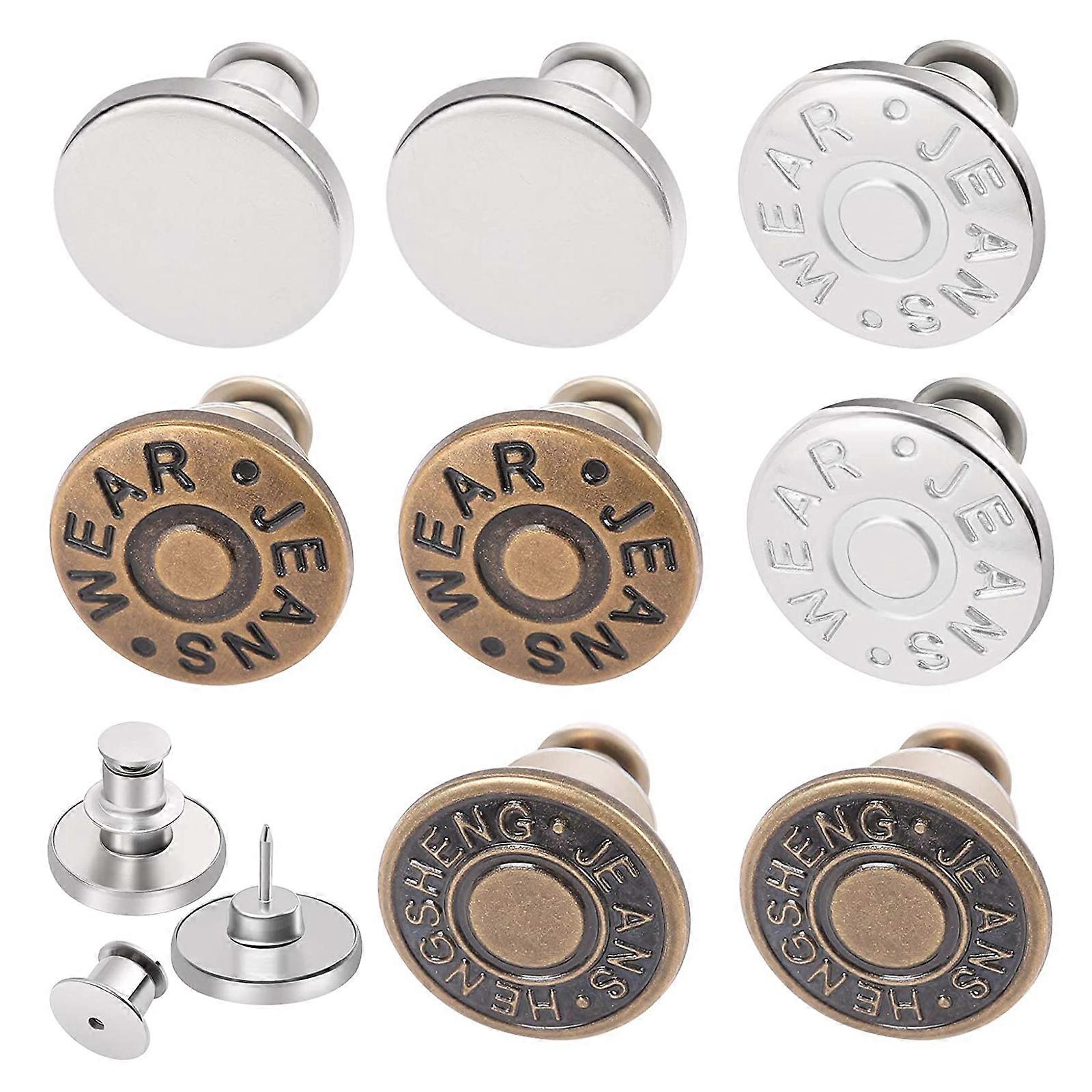 12 Sets Jean Buttons Pins No Sew for Loose Jeans Pants Tightener Adjustable Buttons Replacement for Too Big Snap Tack