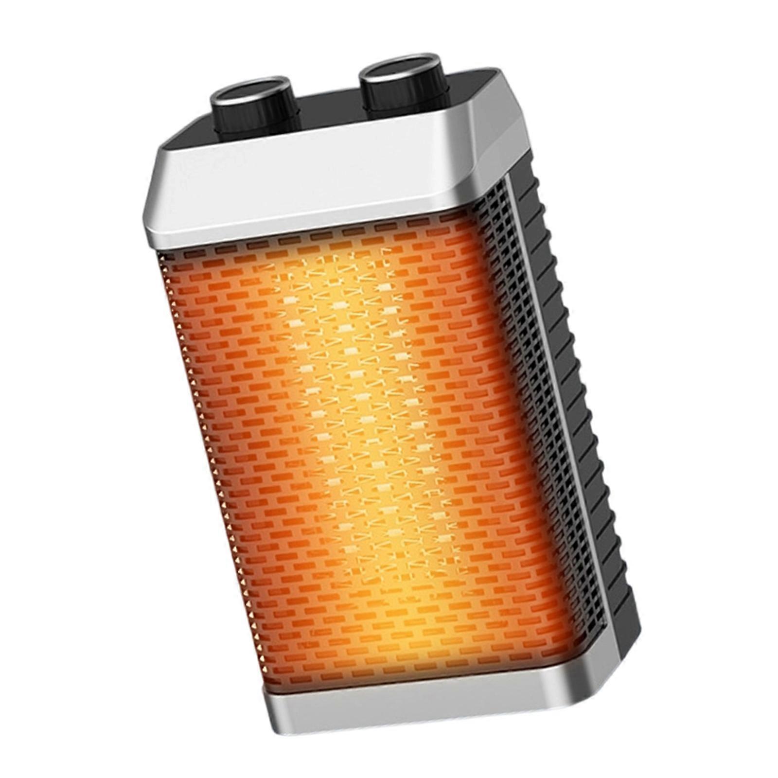 Portable 1500W Electric Heating Machine Automatic Temperature Control Desktop Mini Fan Bedroom Heating with 12H Timer  Silver