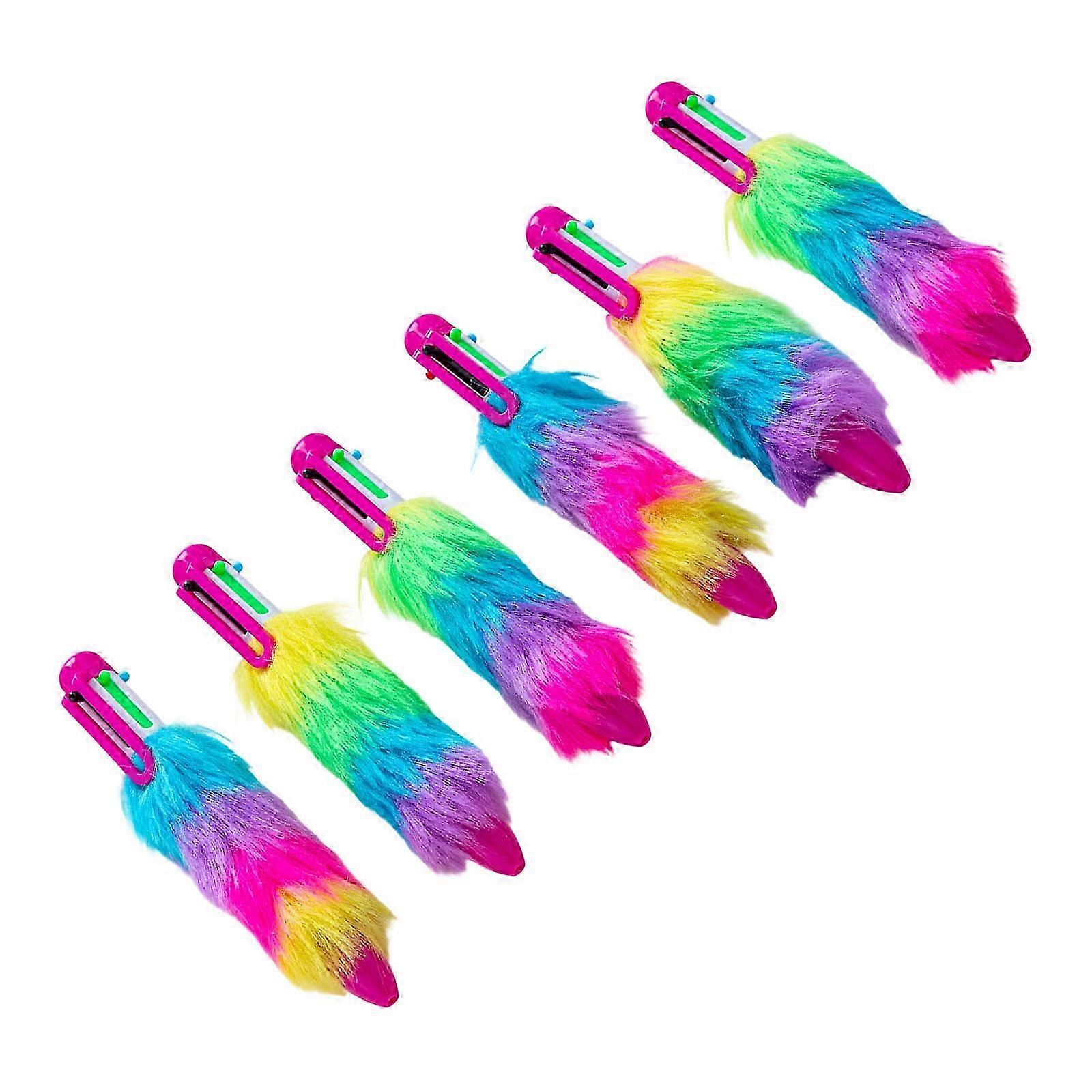 6 In 1 Ballpoint Pen With Plush Barrels 6Colors Quick Switching Design For Students Professional Reusable Refill System Multicolor