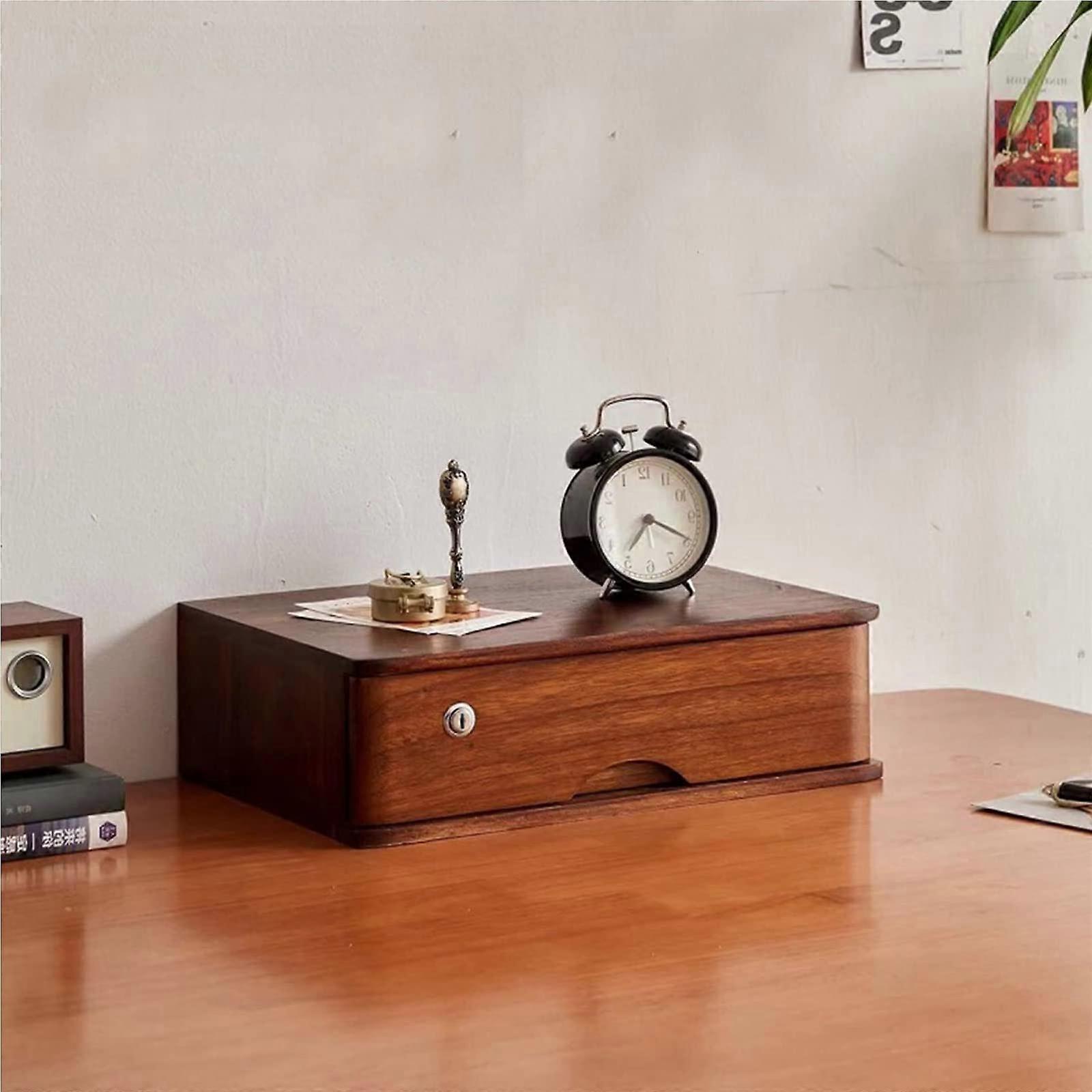 Wooden Desktop File Storage Box with Lockable Drawers for Home Office or Kitchen Organization