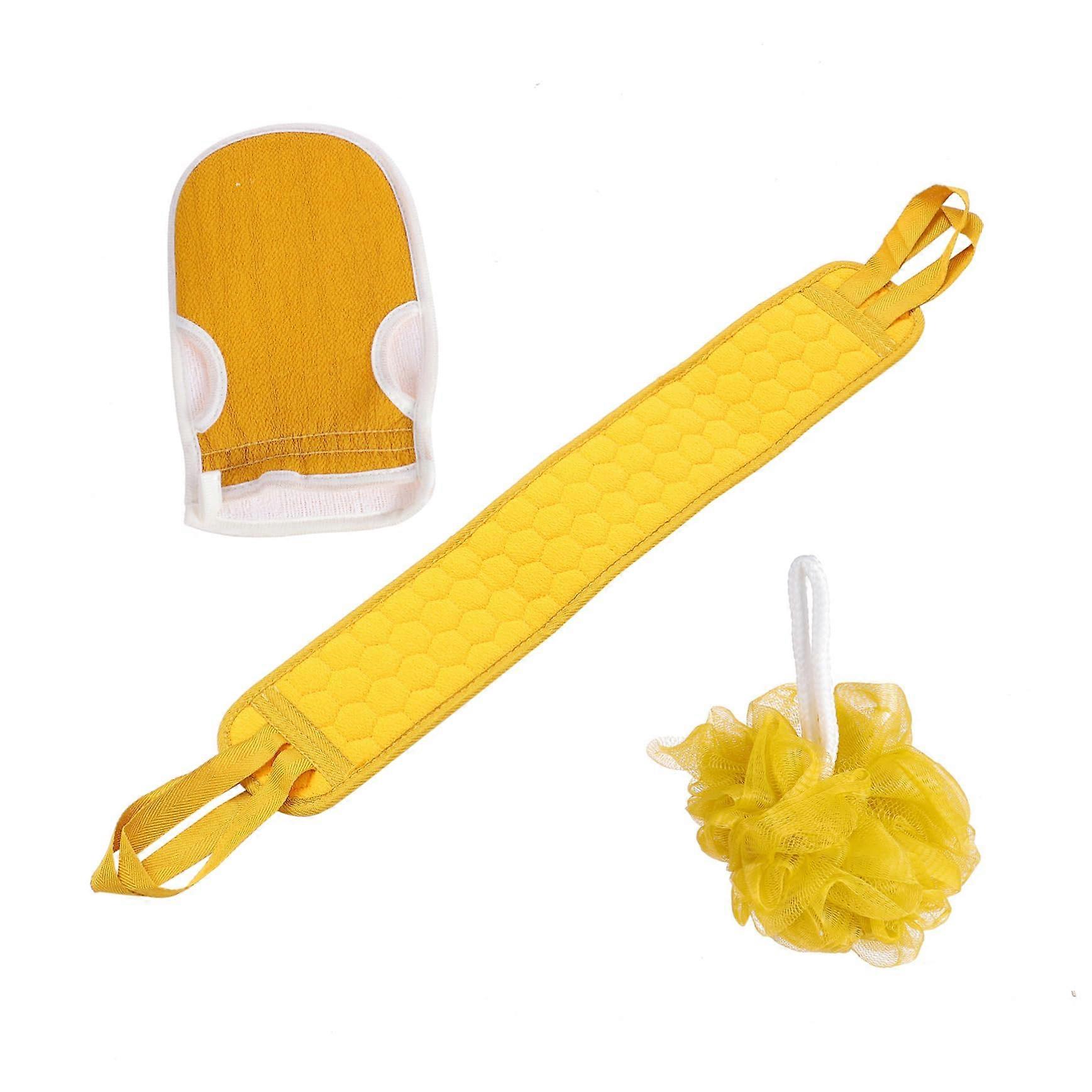Exfoliating Bath Towel Set 3pcs with Back Scrubber and Shower Gloves for Body Spa and Home Use