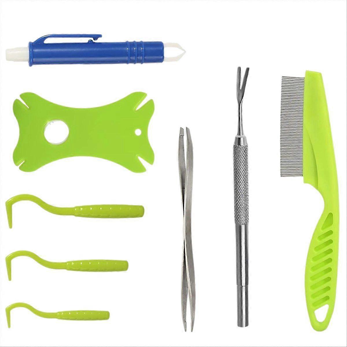 8 قطع أداة إزالة القراد مع مربع تخزين ملاقط التجزئة ، مشط ، عدسة مكبرة ، أداة مزيل قراد