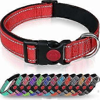 Dog Collar, Classic Adjustable Reflective Nylon Collar with Soft Breathable Mesh Padded for Large Dogs, L, Red 25-26