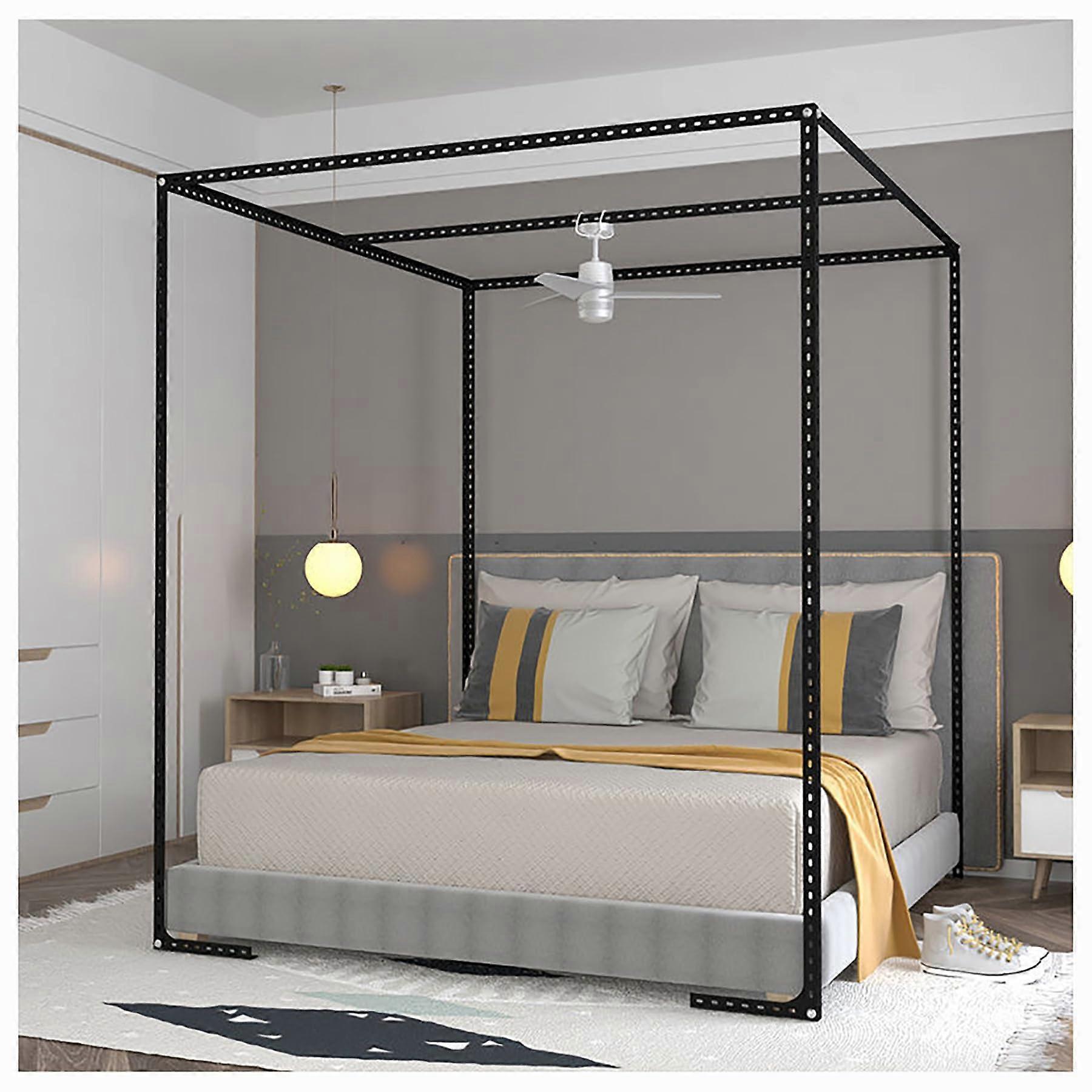 Modern Steel Canopy Bed Frame with Adjustable Size and Enhanced Stability, Twin Black