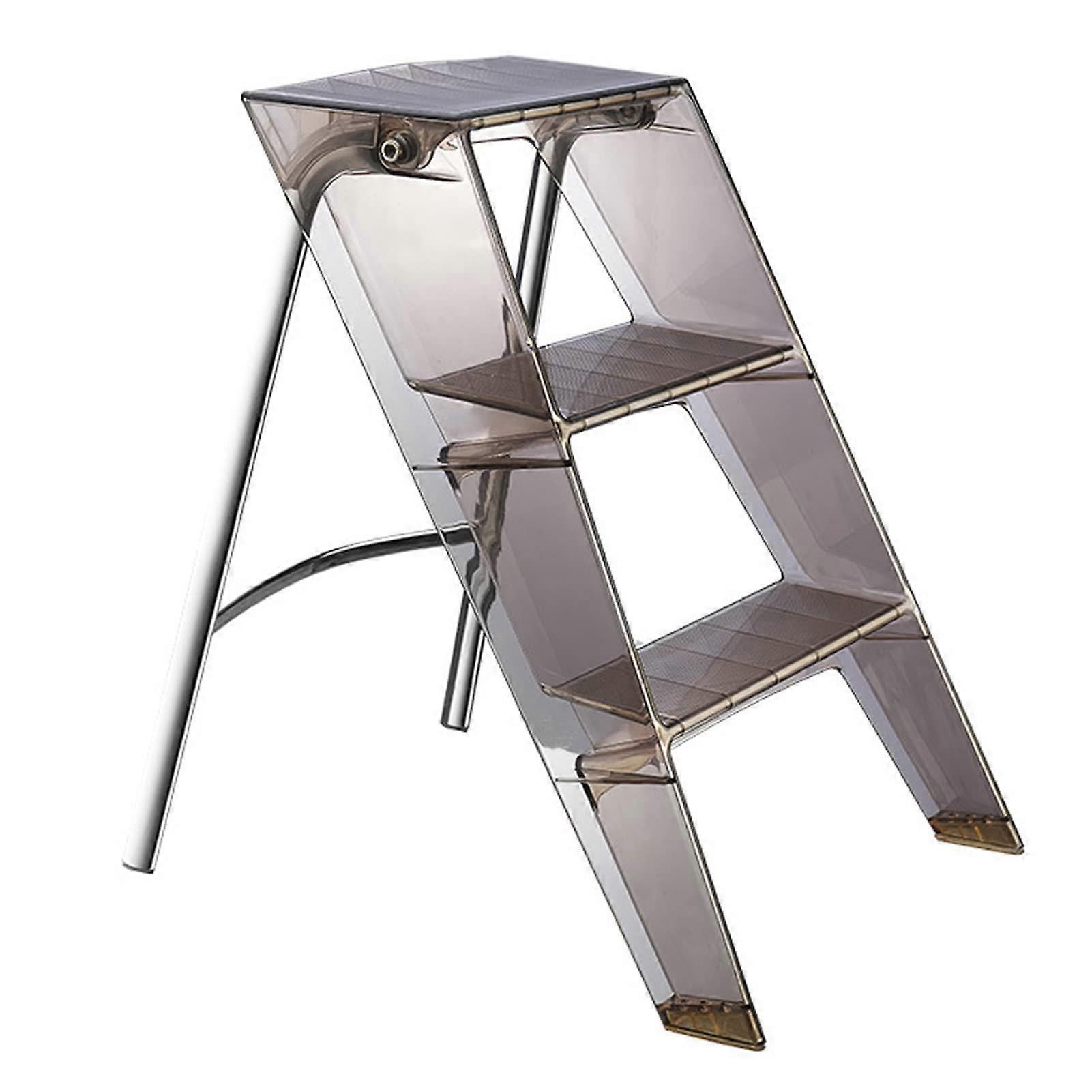 3Step Acrylic Folding Ladder with Transparent Design and Wide AntiSlip Steps, Brown