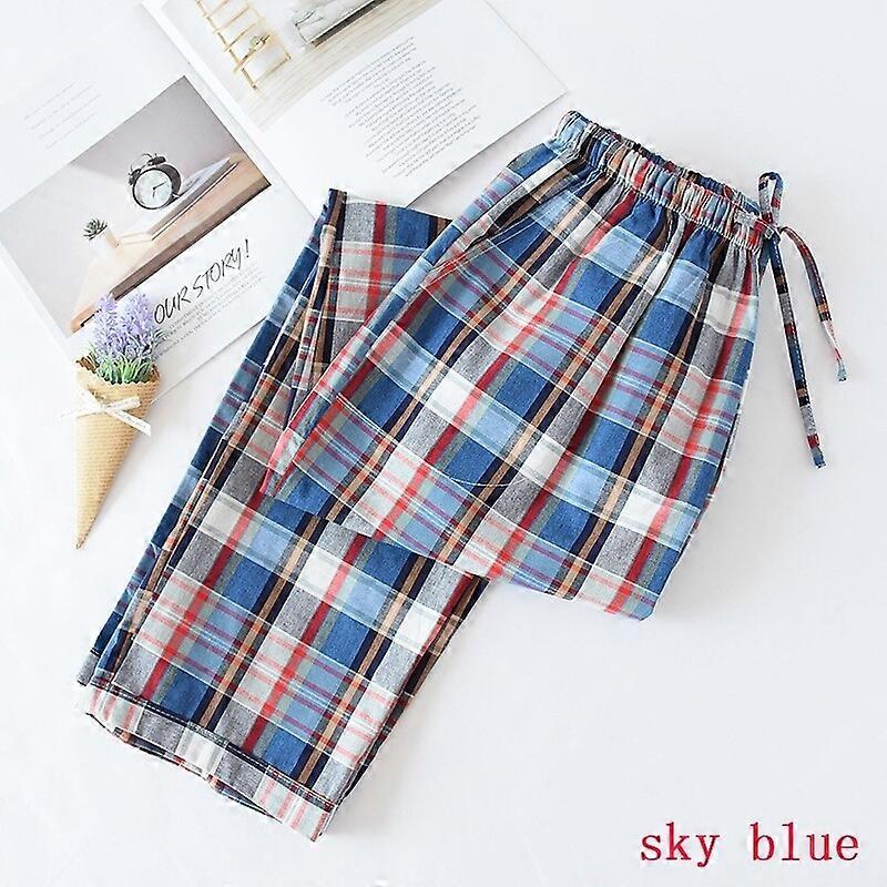 Men Sleep Bottoms Pajama Trousers Soft Checks Pants Thin Cotton Casual Home Wear