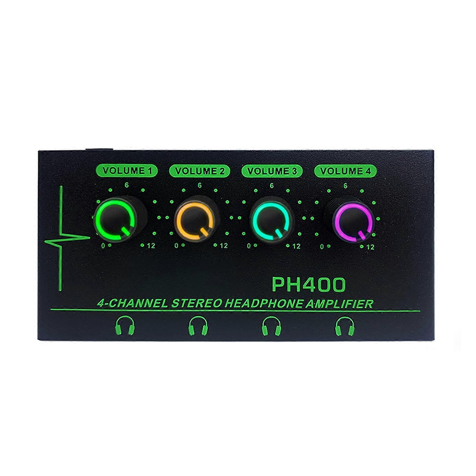 Headphone Amplifier 4Channel Metal Stereo Amplifier Earphone Splitter Control LED