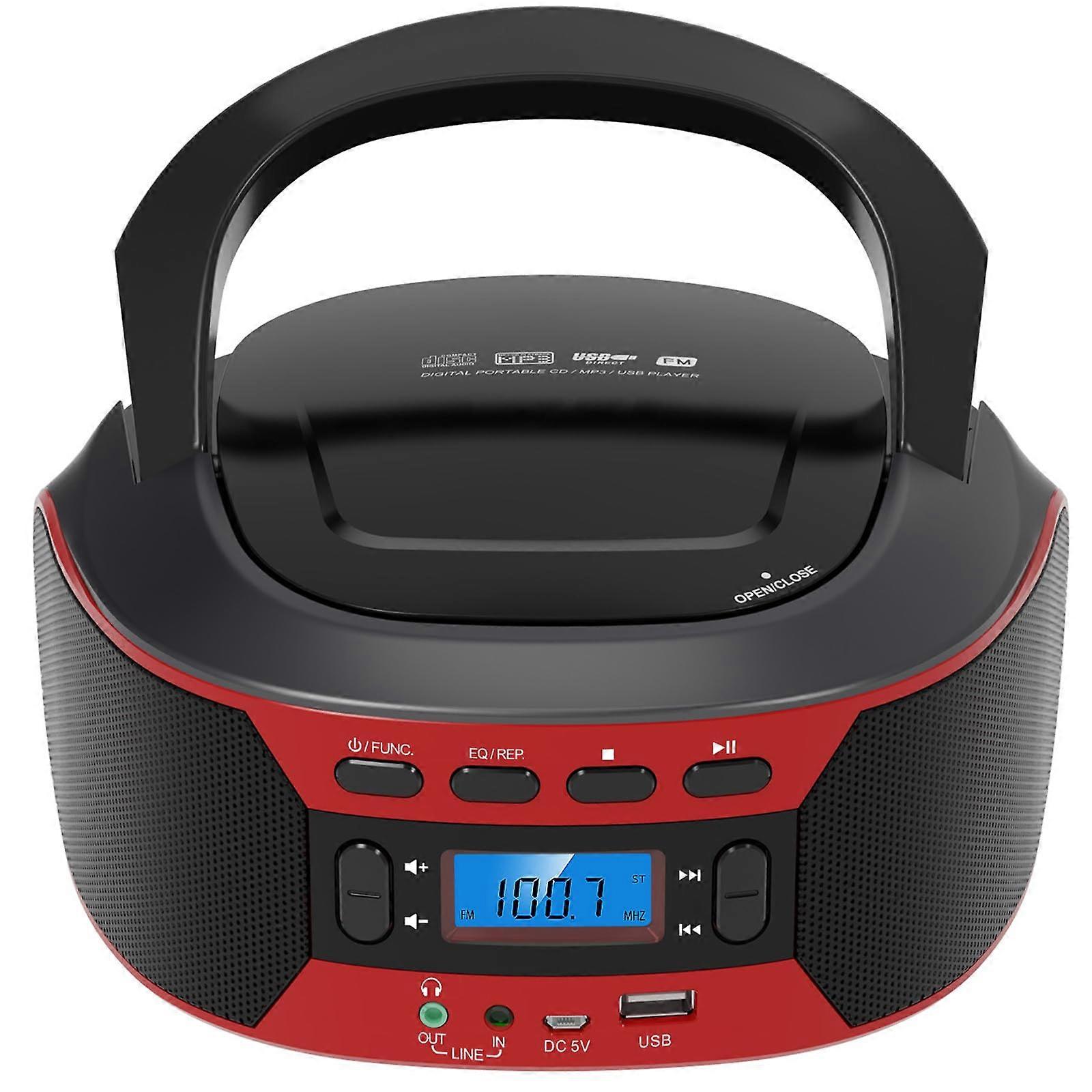 Portable CD Player Boombox With FM Radio, CD Player, Bluetooth, AUX/USB Playback, Earphone Jack, Battery Or AC Powered