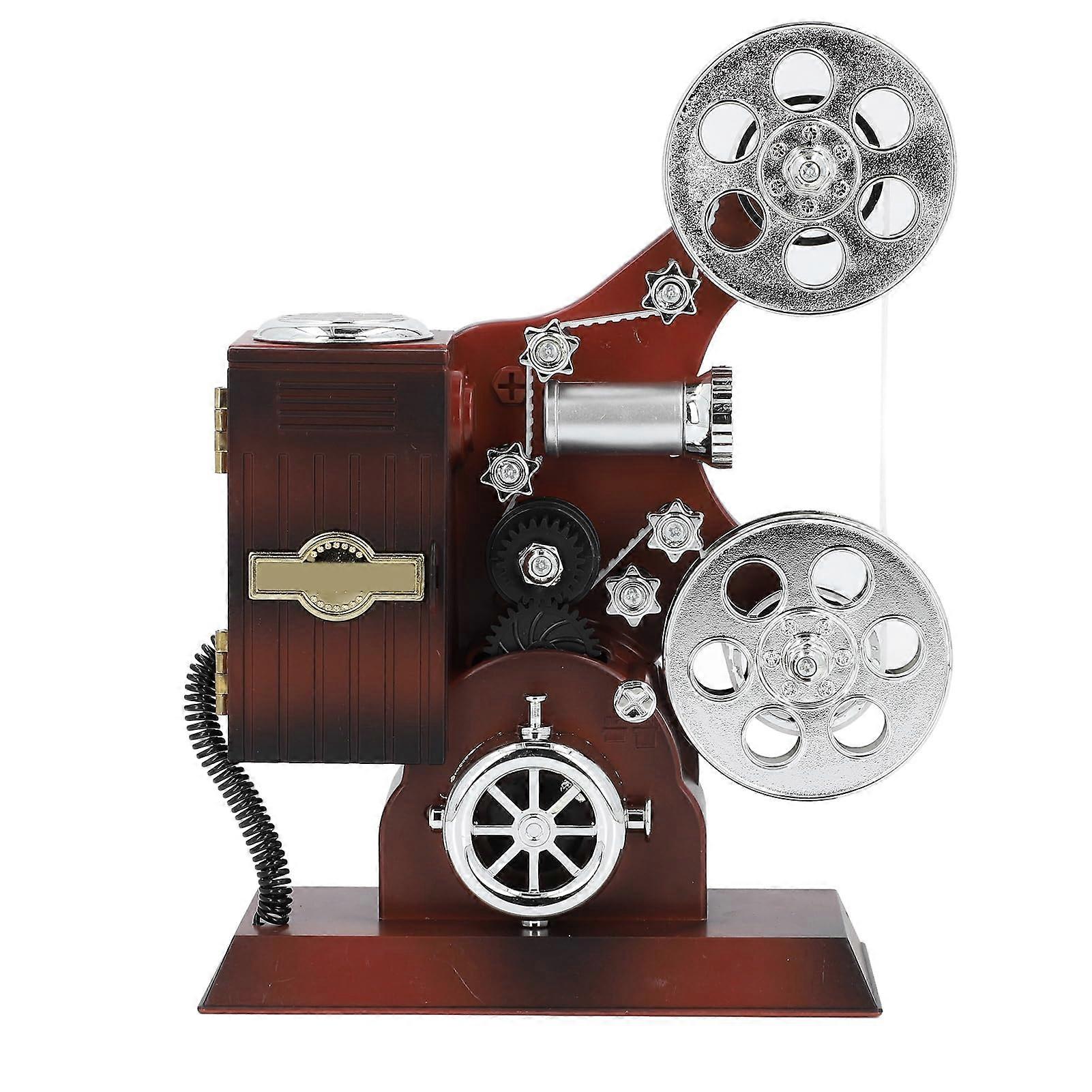 Vintage Movie Projector Music Box with Authentic Antique Design, Mechanical WindUp, 8.3x5.1 in