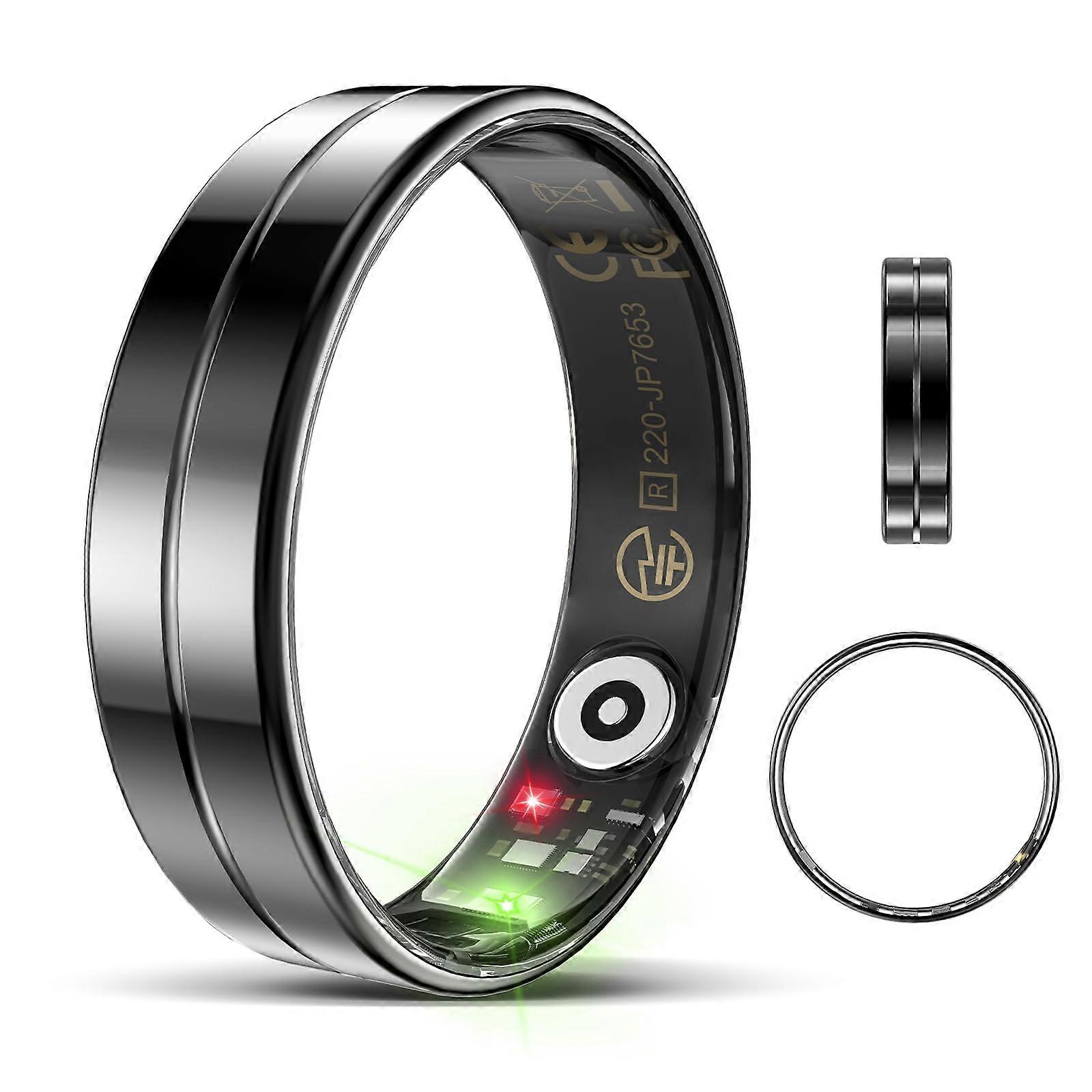 UltraThin Smart Ring with Sleep and Heart Rate Tracking, Waterproof Fitness Tracker for Android and iOS, Black Size 9