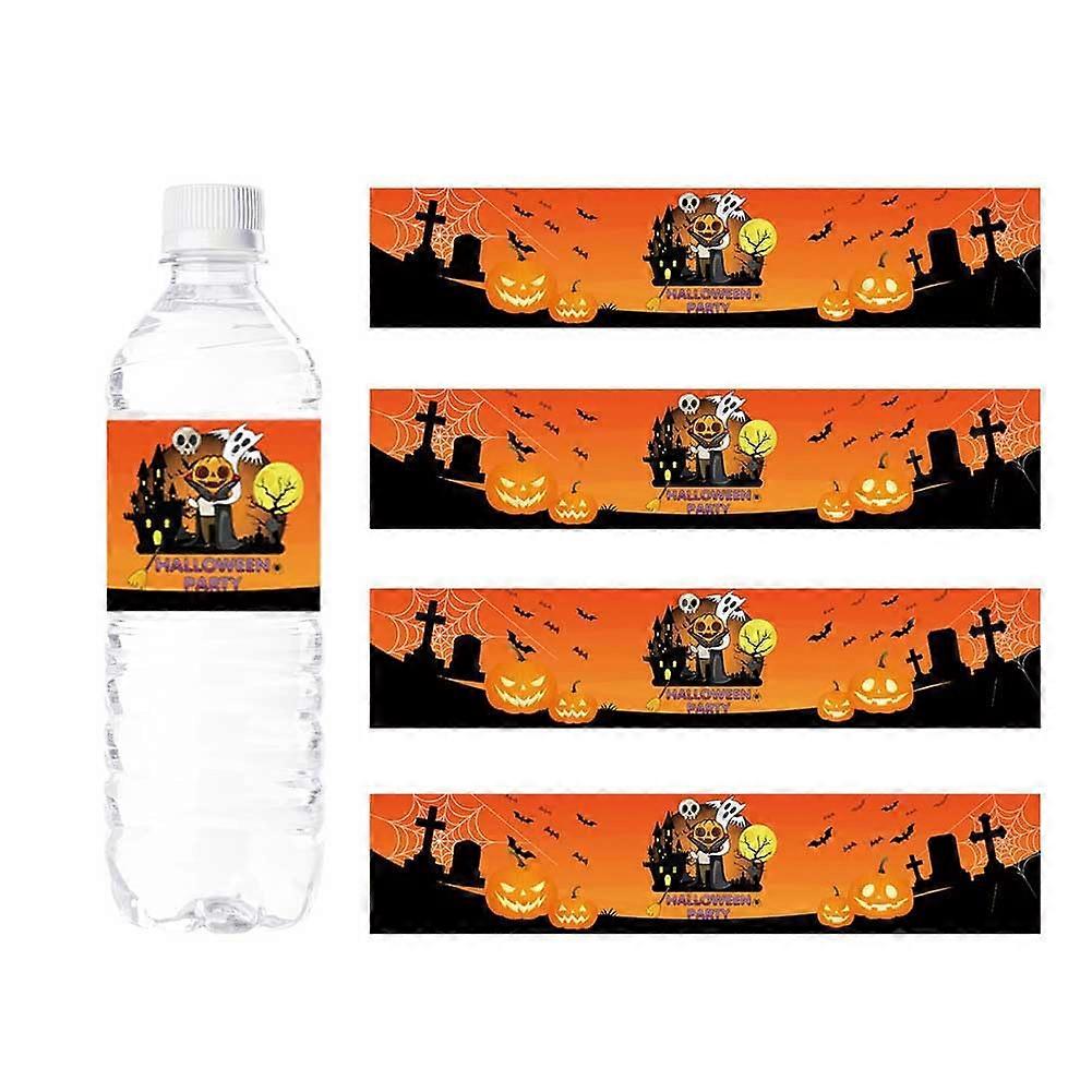 Halloween Water Bottle Labels 24pc Waterproof Wrappers for Party Drinks with Festive Pumpkin Design