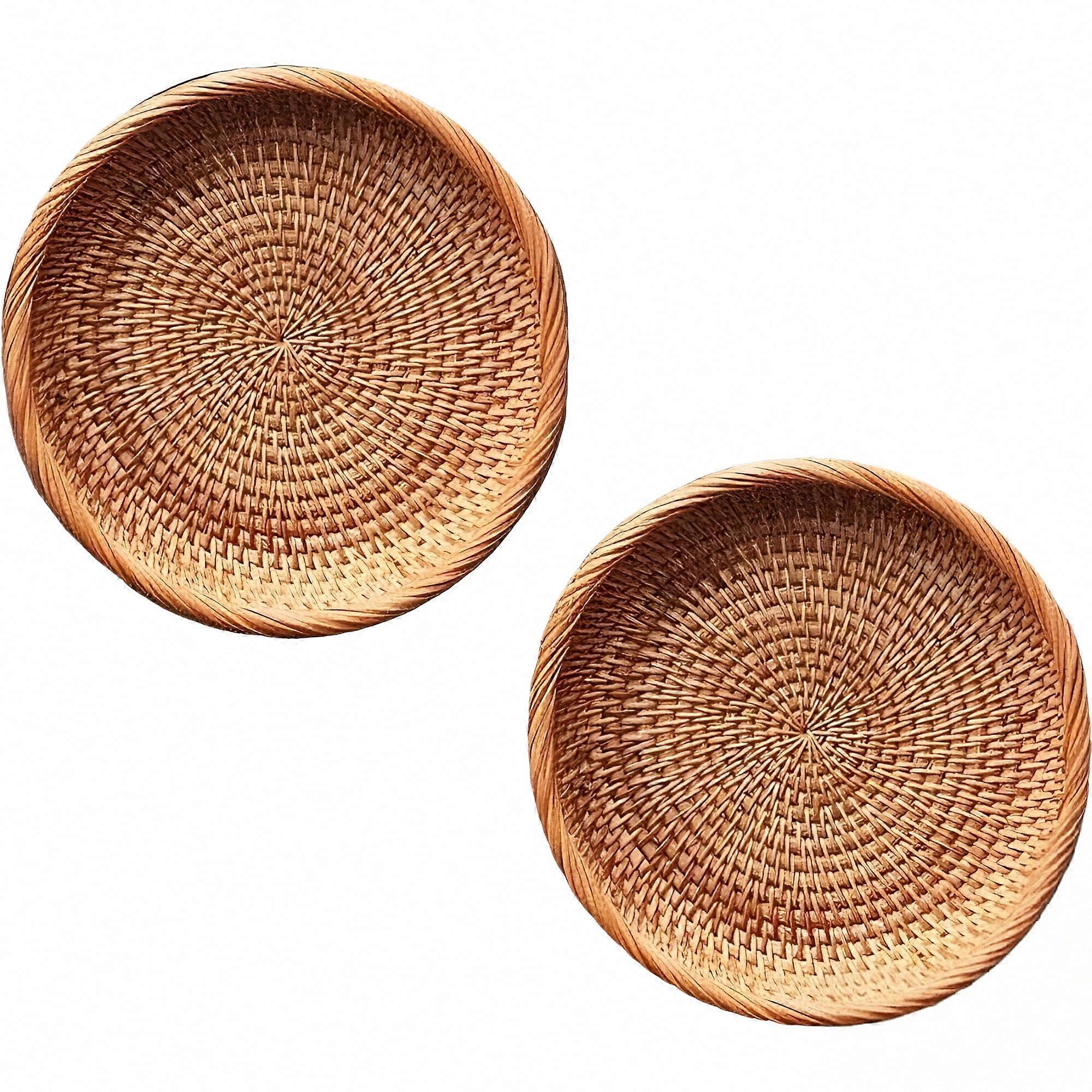 2pcs Small Round Rattan Basket 7.5 Inch Wicker Bowls for Keys Snacks Fruit and Tabletop Storage