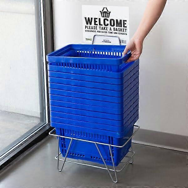 Plastic Shopping Basket Blue 24L Large Capacity Stackable with Ergonomic Handles 45 lb Limit