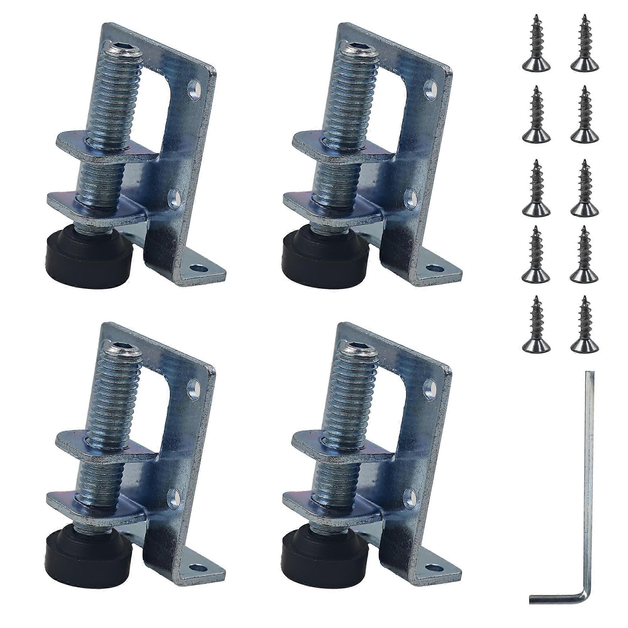 4Pcs 2' H Heavy Duty L Shaped Furniture Leveling Feet with Adjustable Height and Secure Lock Nut for Workbench, Cabinet, Shelving Units Silver