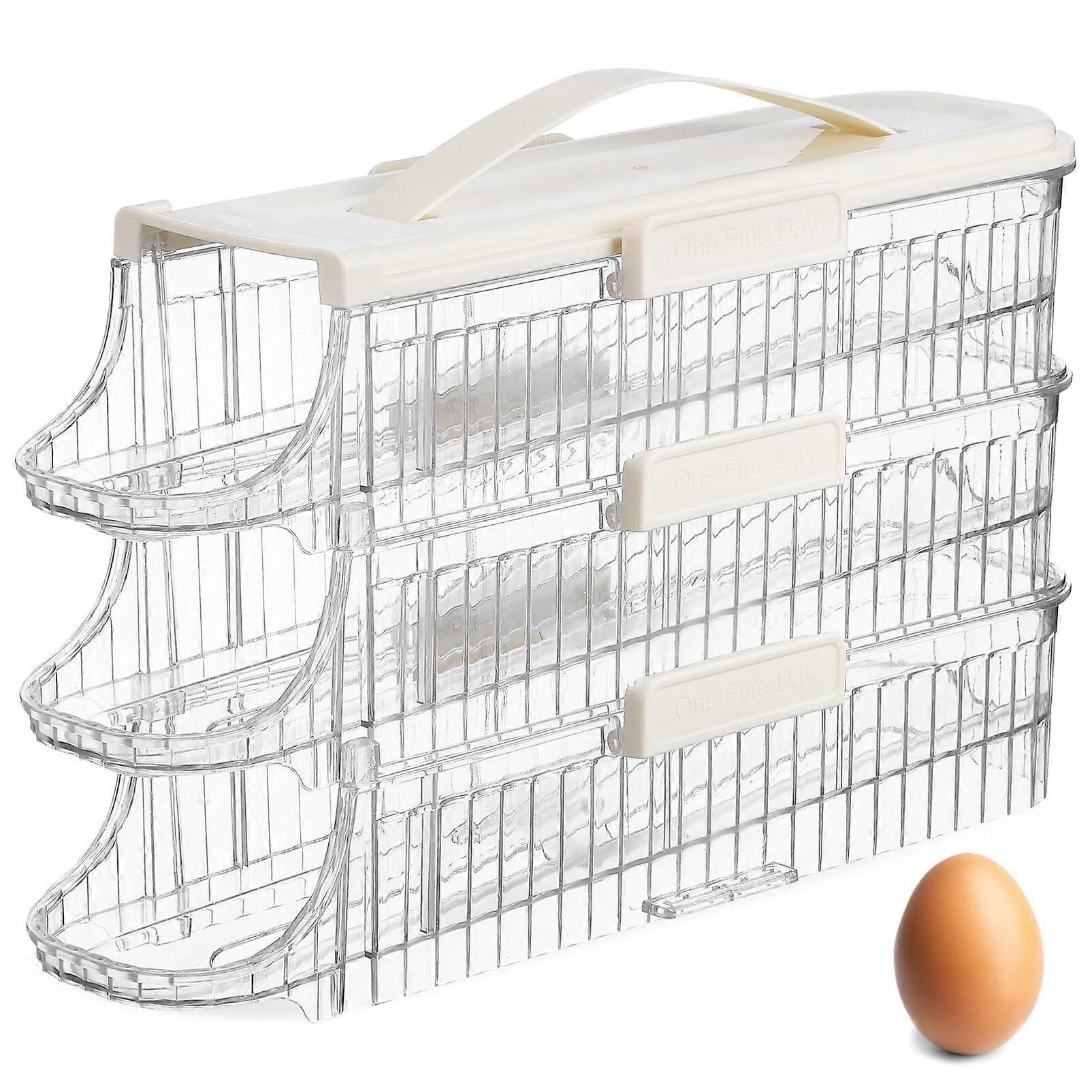 Egg Storage Container with Rolling Tray System, Large Capacity Metal Holder for Refrigerator Kitchen