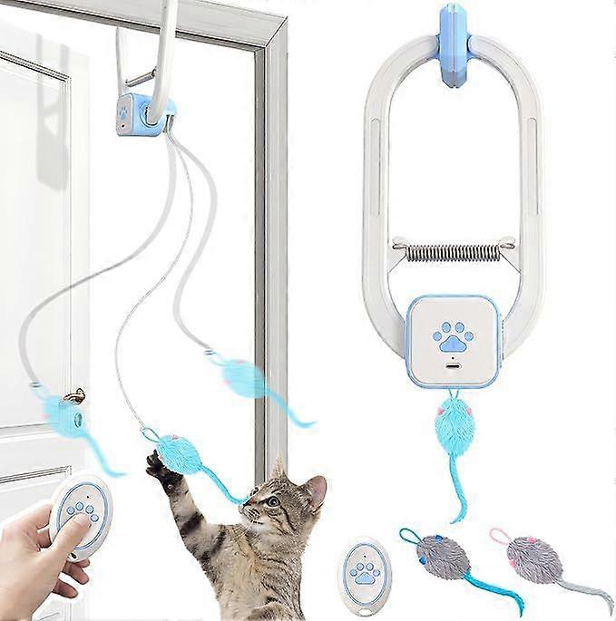 Rechargeable Electric Cat Teaser with Remote  Interactive Door Clip Toy for Cats, 2 Motion Modes (360 Spin & Irregular Jumping), Smart Auto Cat Toy fo