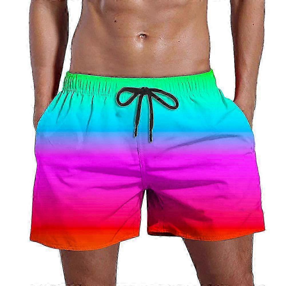 Men's Gradient Color Elastic Waist Drawstring Shorts Summer Casual Beach Short Pants