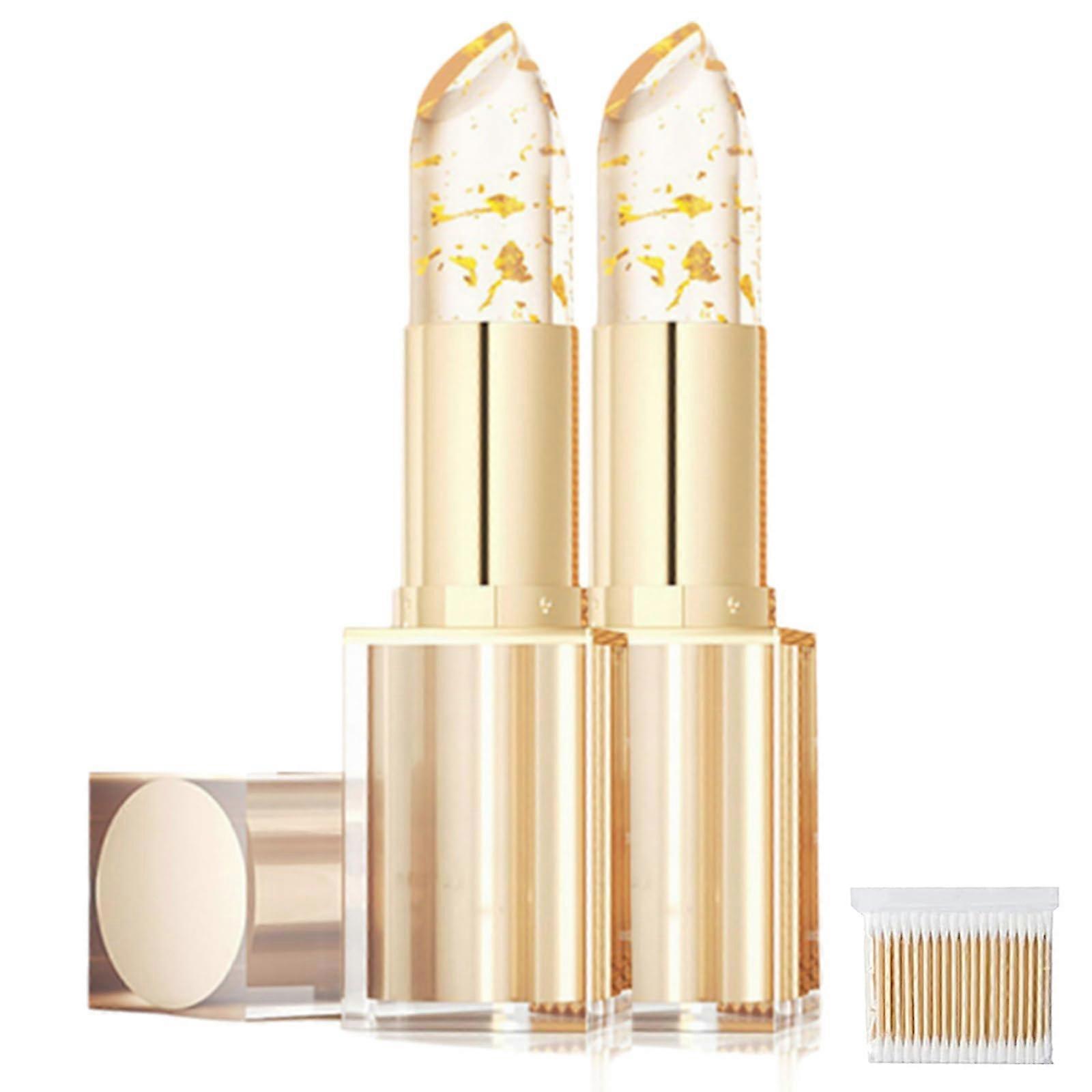 Color Changing Lipstick with Gold Flakes, pH Adaptive Long Lasting Transferproof Lipstick 2pcs
