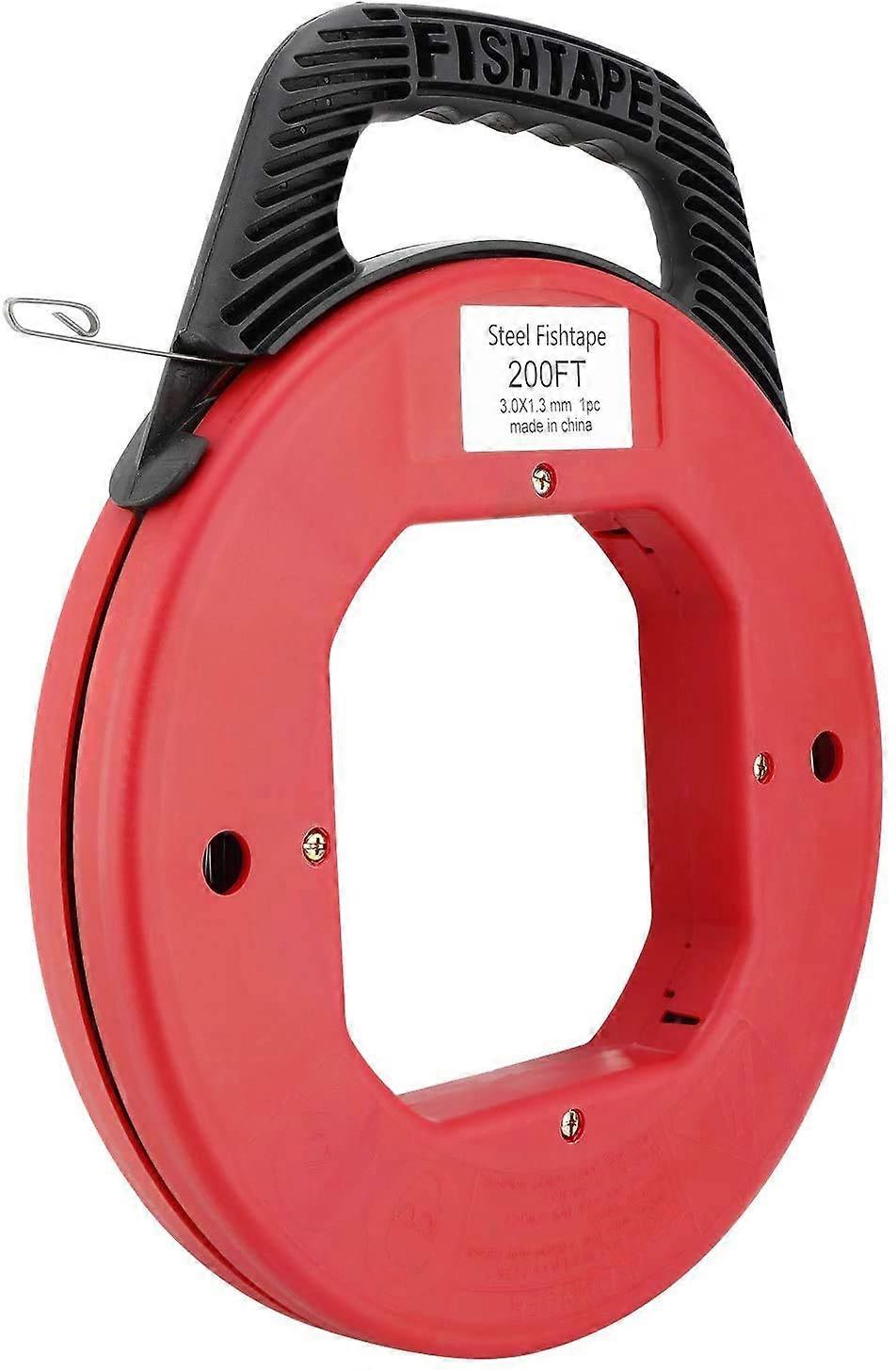 200ft Spring Steel Fish Tape Reel with 1/8 Inch Pull Line and Ergonomic Nonconductive Handle