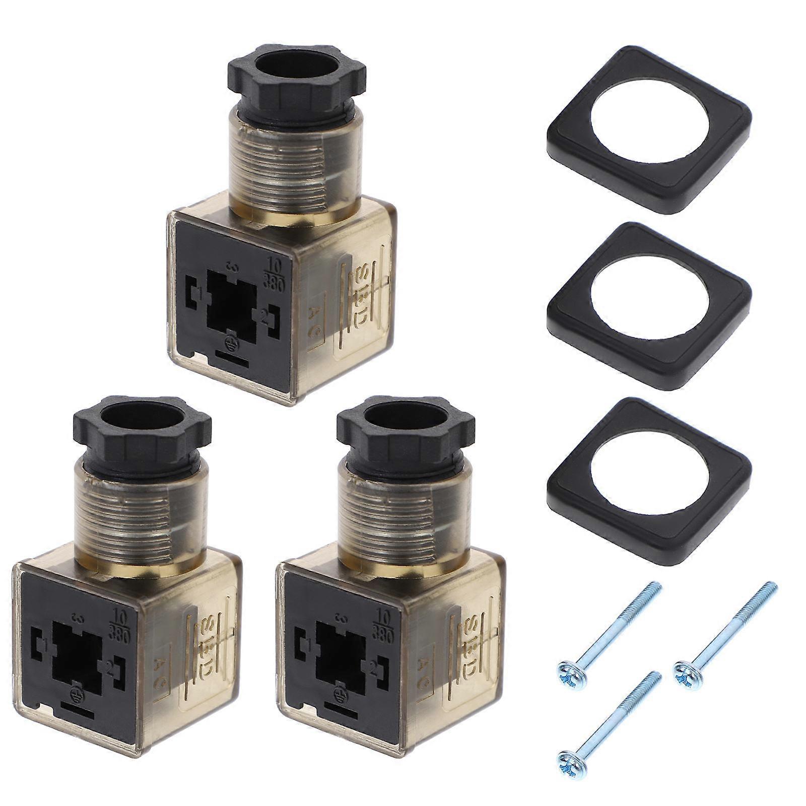 Solenoid Valve Connector 3 Prong Connector Plug Technicians Transparent Rectangular 3Pack