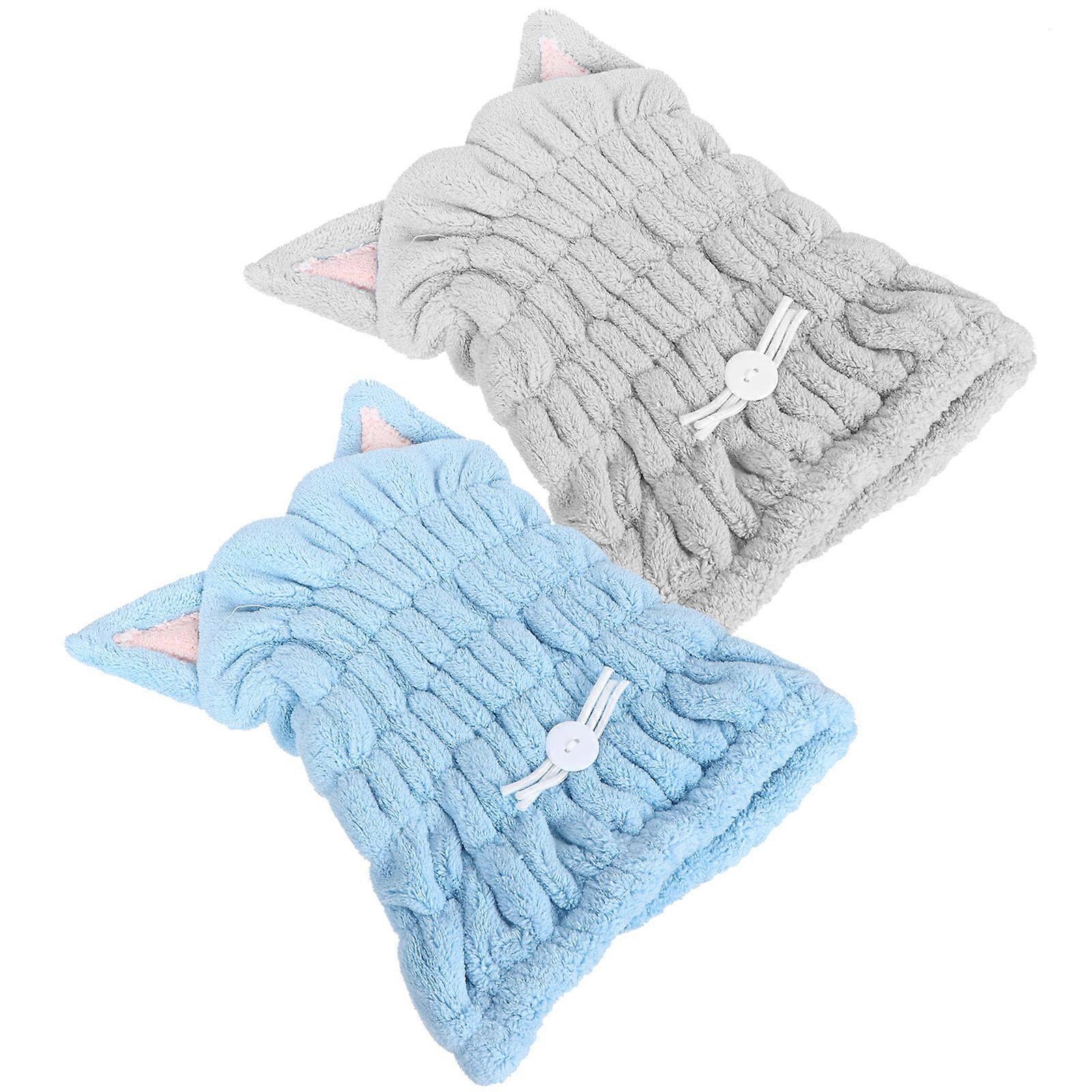 Microfiber Bath Towel Cap for Shower 2Pcs Cat Ear Hair Drying Wrap
