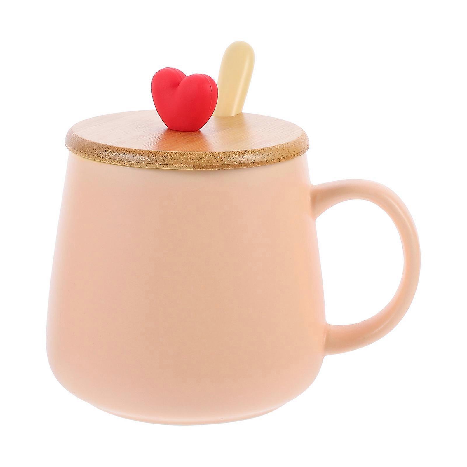 Multipurpose Mug with Spoon and Cover for Drinking 1Set 450 Ml Ceramic Beverage Cup
