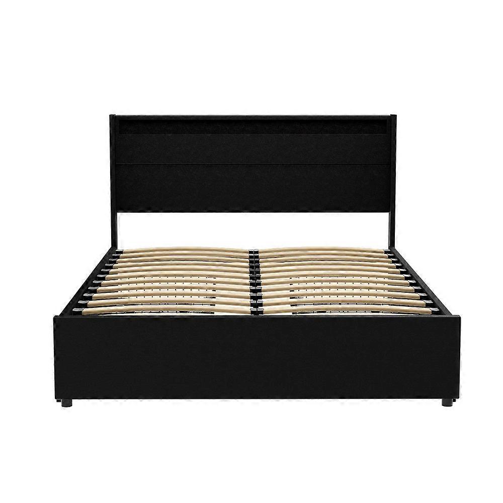 Pu Leather Bed Frame With Led Lighting And Storage Drawers Double Bed Double Bed Frames