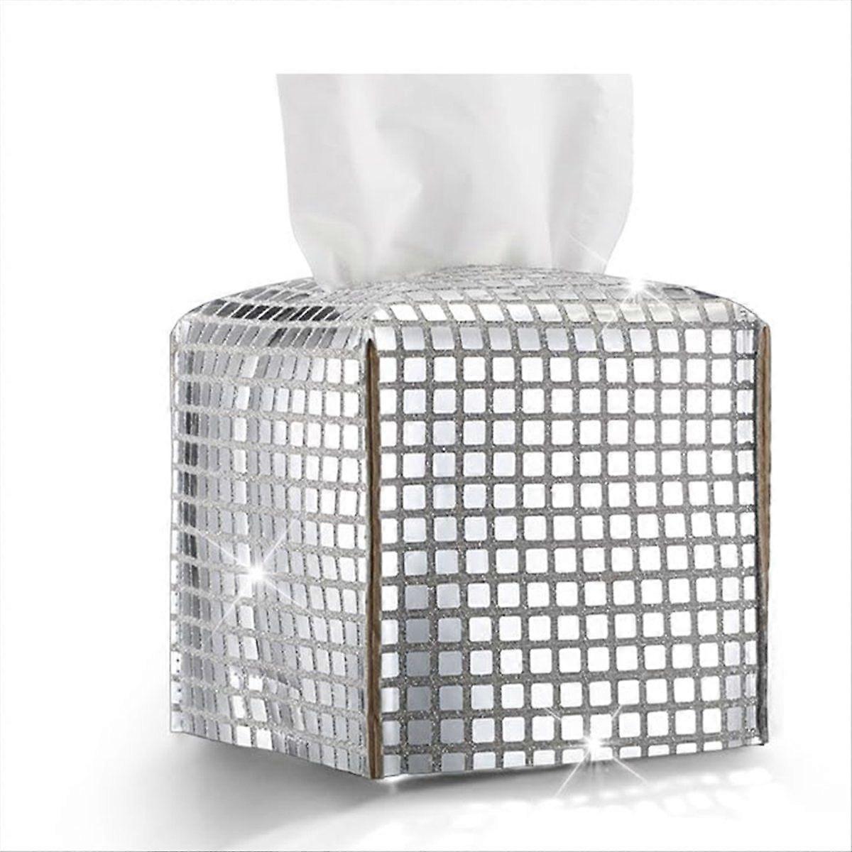 Disco Ball Tissue Box Cover Glitter Silver Square Rectangular Bling Paper Holder Sparkle Tissue Box